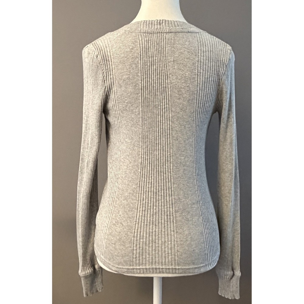 Aerie Henley Long Sleeve Small Gray Y2K Ribbed Preppy Casual - Picture 3 of 6